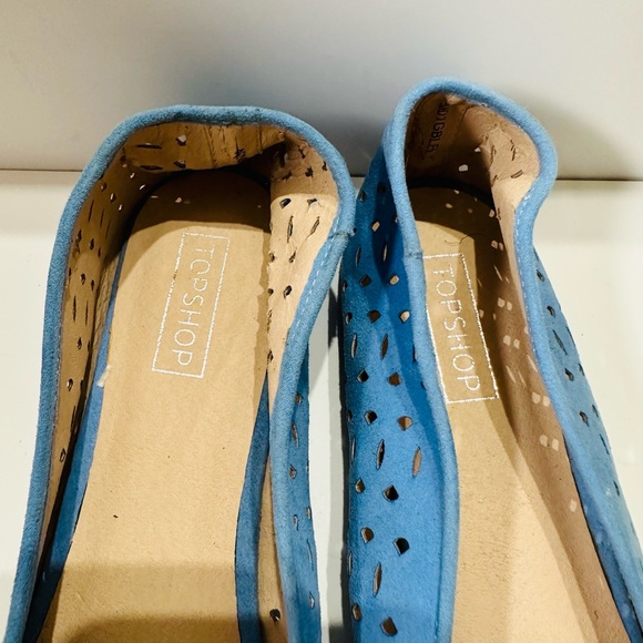 TOPSHOP OPEN WEAVE NUBUCK FLATS-Blue SIZE 10-10.5 Comfy Breathable - Picture 3 of 4